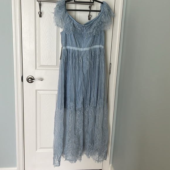 Full length see-thru bottom blue lace formal dress, 14, elastic shoulders/waist - Picture 2 of 5